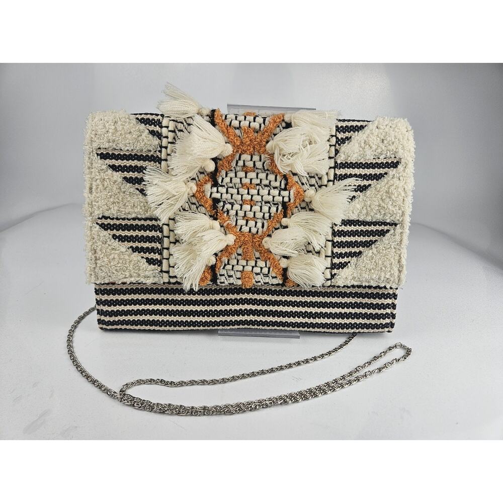 Luisetta Southwest Boho clutch Shoulder‎ Bag w/Strap Orange Black and Cream